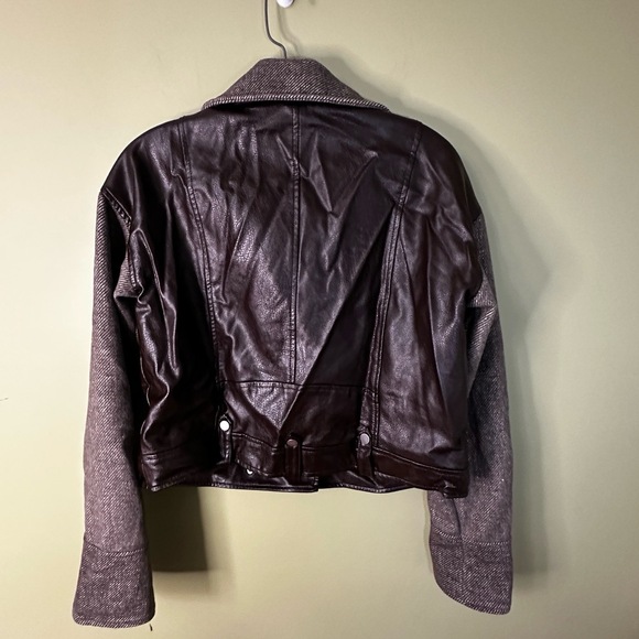 Anthropologie Sz XXS Faux Leather Jacket Brown Moto Cropped Lined Edgy Chic - Picture 5 of 9